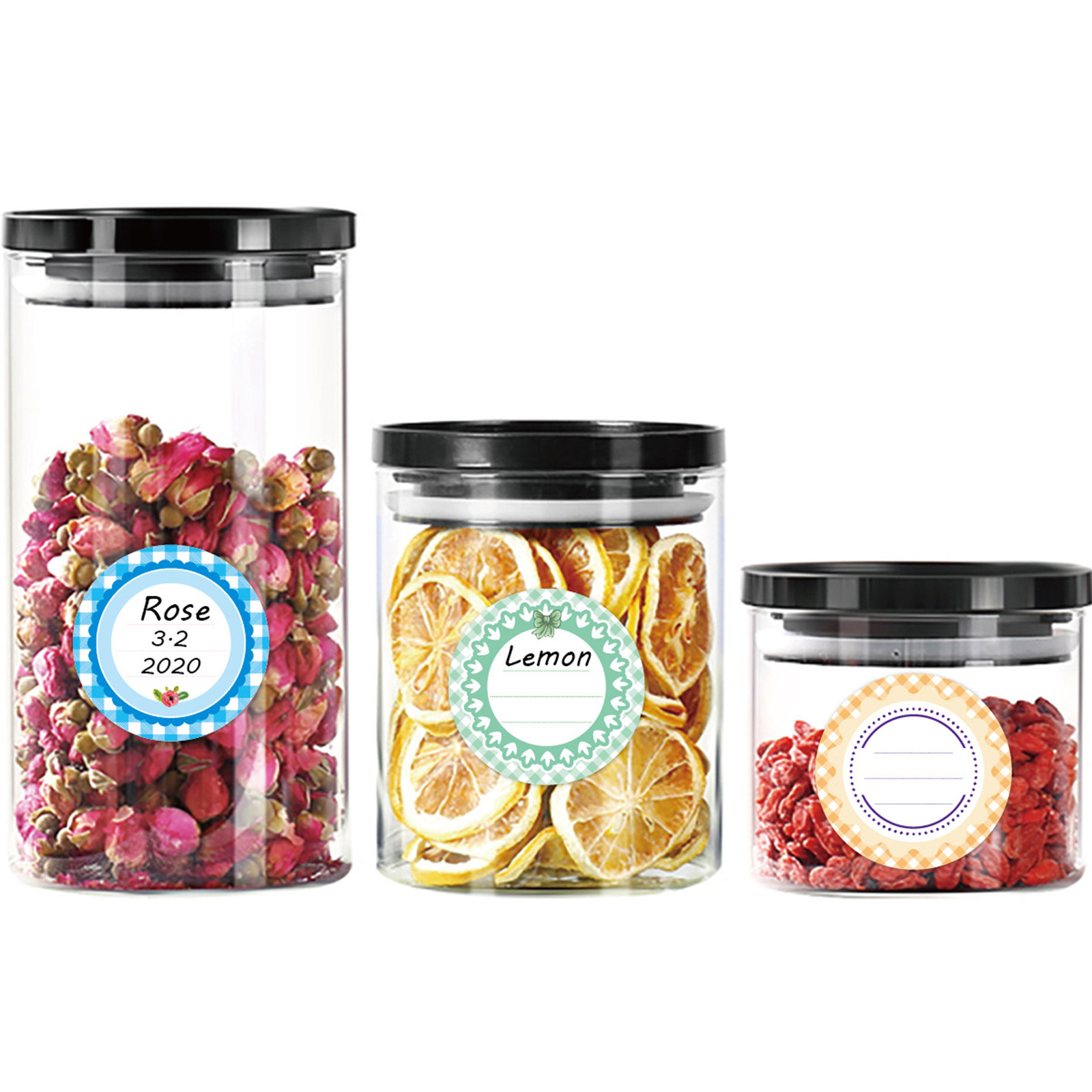 Food Storage Jar Labels - 20장 컬러 원형 방수 라벨 스티커