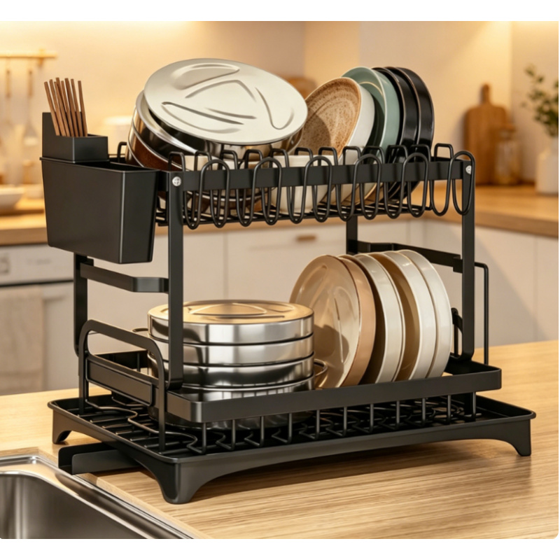 Food Storage Shelving - 프리미엄 대용량 2단 메탈 식기 건조대