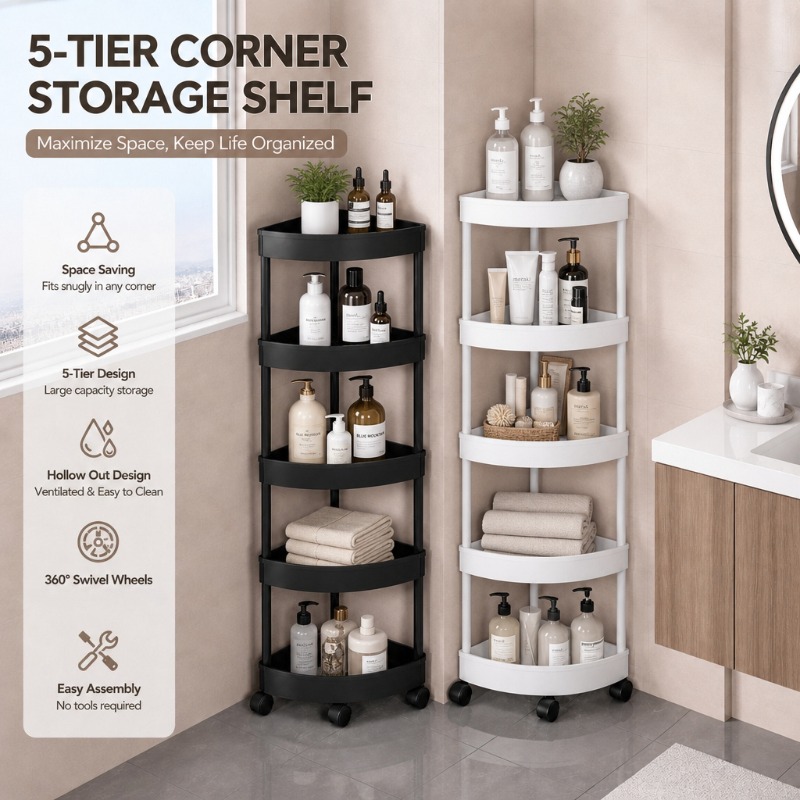 Food Storage Shelving - 5단 삼각형 코너 수납 선반, 욕실