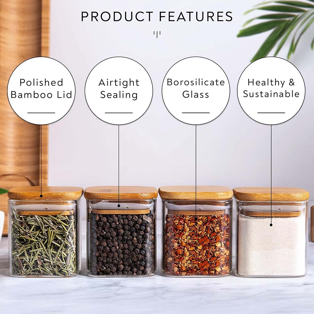 향신료 라벨이 있는 유리 항아리 세트, 대나무 뚜껑이  - Food Storage Jar Labels 리뷰 및 가격