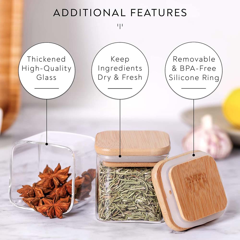 향신료 라벨이 있는 유리 항아리 세트, 대나무 뚜껑이  - Food Storage Jar Labels 리뷰 및 가격