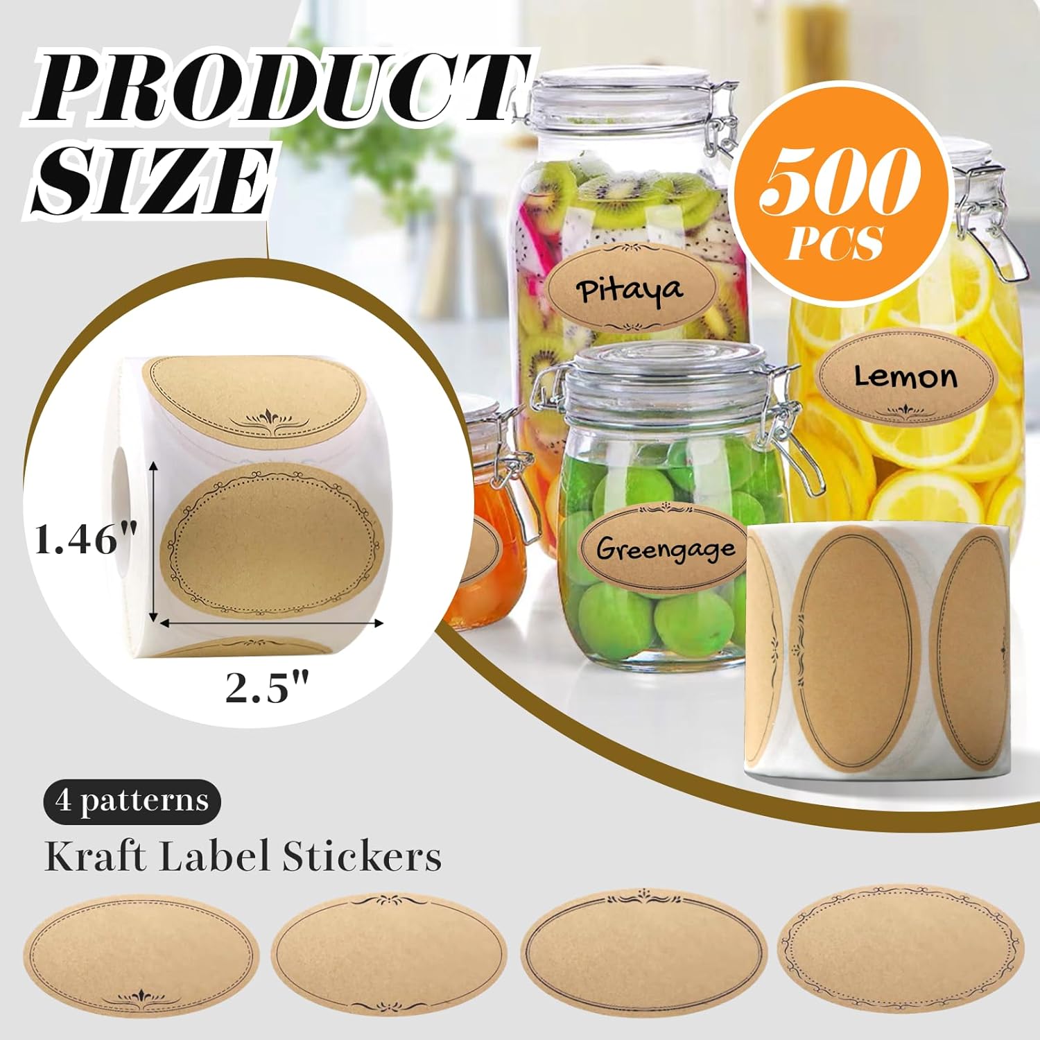 메이슨병 라벨 500개, 2.5인치 타원형 크라프트지  - Food Storage Jar Labels 리뷰 및 가격