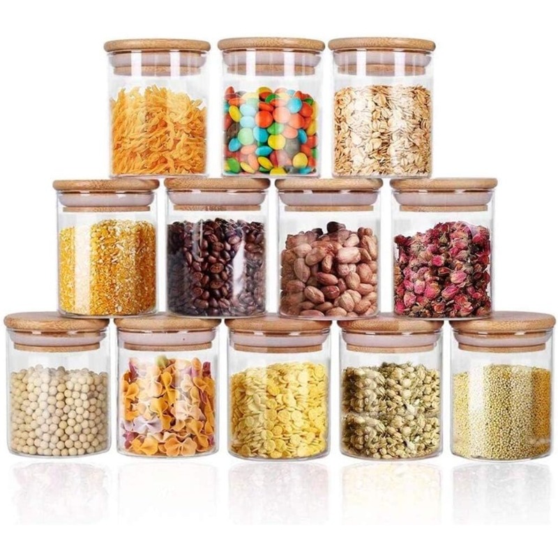 대나무 밀폐 뚜껑과 라벨이 있는 유리병 12개 세트,  - Food Storage Jar Labels 리뷰 및 가격