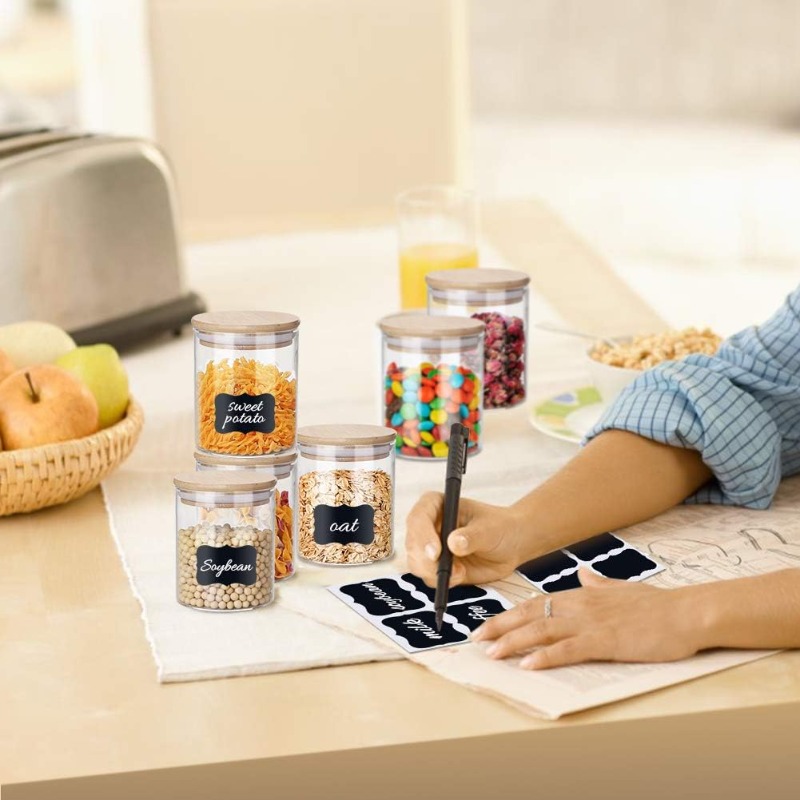 대나무 밀폐 뚜껑과 라벨이 있는 유리병 12개 세트,  - Food Storage Jar Labels 리뷰 및 가격