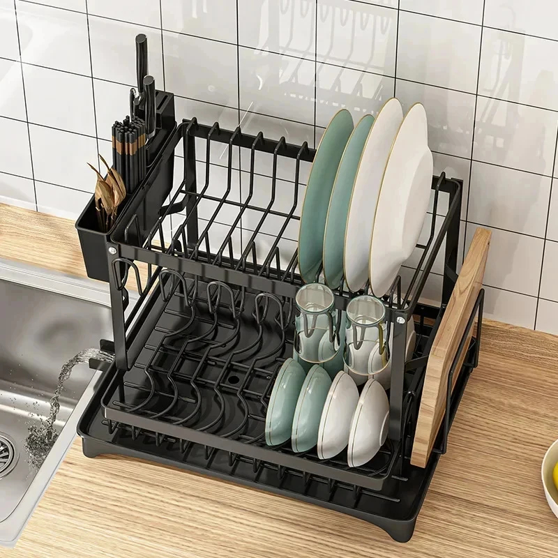 프리미엄 대용량 2단 메탈 식기 건조대 배수 트레이 포 - Food Storage Shelving 리뷰 및 가격