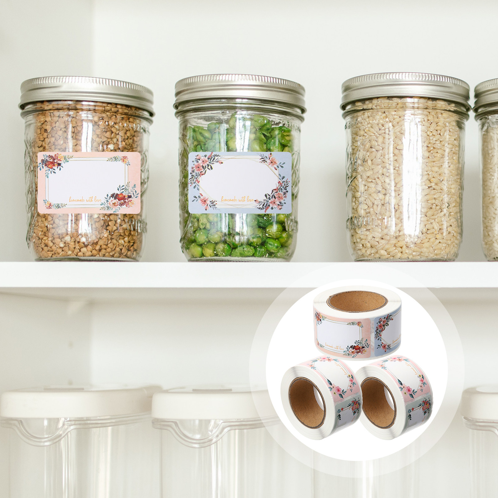3롤 빈 이름 라벨 스티커, 꽃무늬 디자인, 병/항아리 - Food Storage Jar Labels 리뷰 및 가격